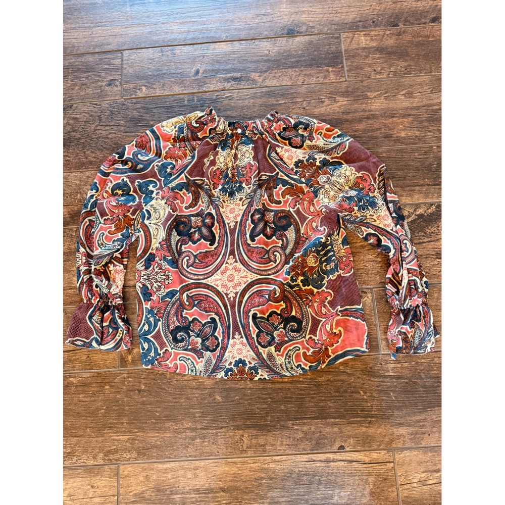 Next Womens Paisley Print High Neck Ruffle Cuff Blouse US 10 - Picture 10 of 10